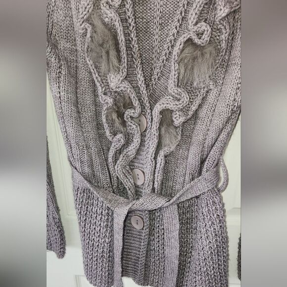 Feline Fancy Sweater Faux Fur gray CROCHET Size Small - Picture 6 of 10